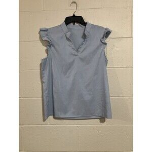 Shein Blue Stripe Short Sleeve Blouse Size L Business Casual Shirt